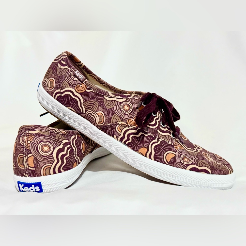 KEDS Champion Organic Canvas Ripple Burgundy Lace-Up Sneakers Size 8.5‎